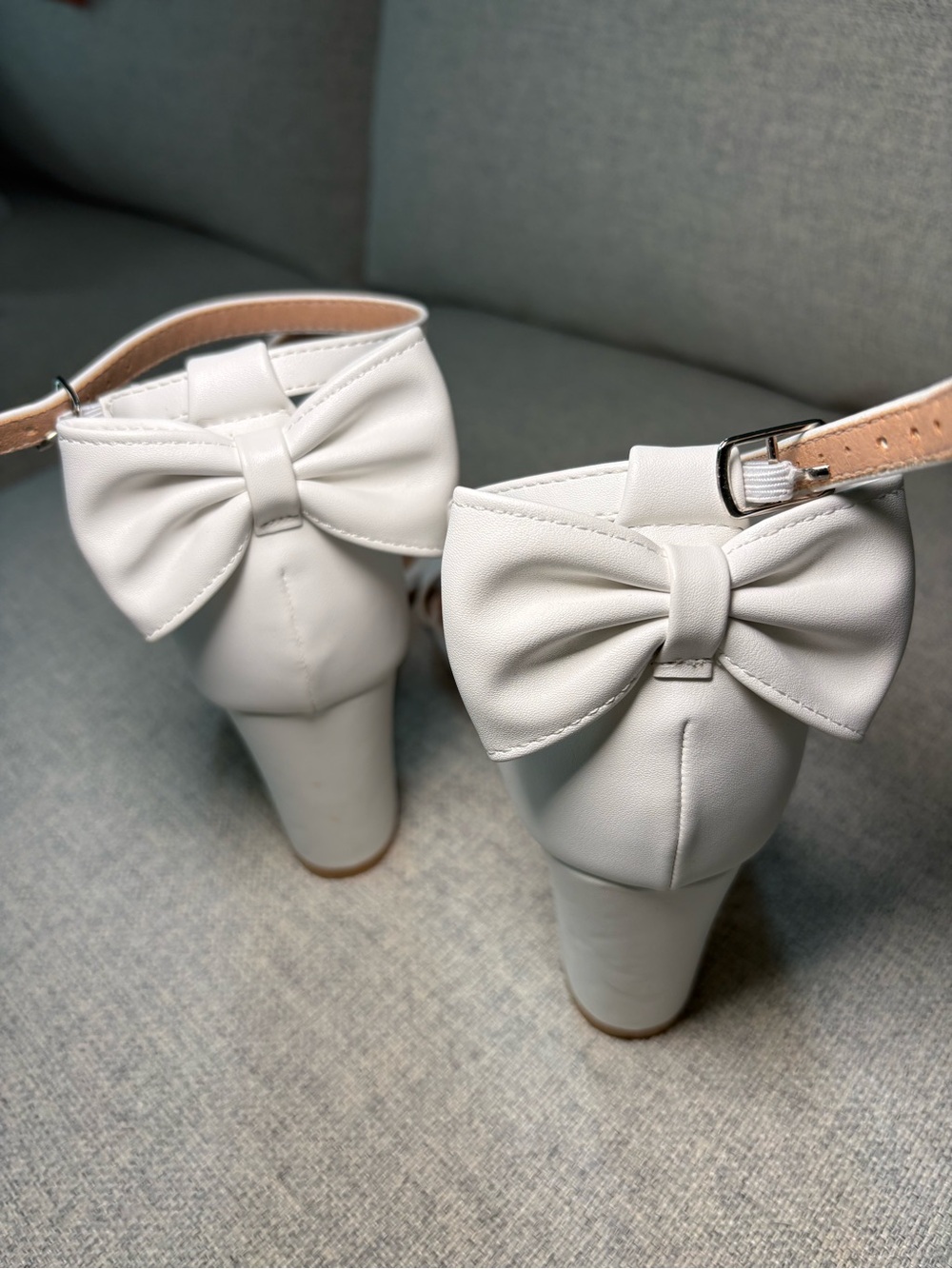 Elegant White Bow Ankle-Strap Heels